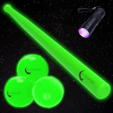 Glow-in-the-Dark Baseball Bat & Ball Set with UV Flashlight
