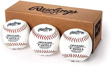Rawlings Youth 6U T-Balls: 3-pack sponge rubber core, indoor/outdoor.

