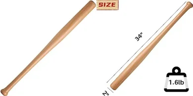 Lightweight Wooden Baseball Bats (Youth/Adult, 28"-34")