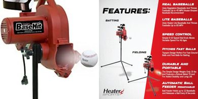 Heater Base Hit Lite Pitching Machine: Accurate, Adjustable, 45 MPH, All Ages
