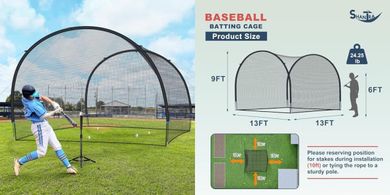 SHANTRA Batting Cage: 13/22/30ft Backyard Baseball/Softball Practice Net
