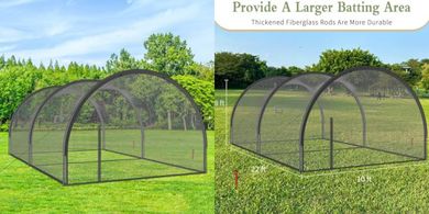 Portable Batting Cage: 22x10x8ft, Zipper Door, Pitching Machine Slot
